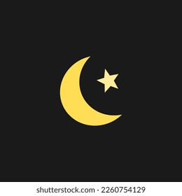 Star and crescent in black and light yellow style, Happy Ramadan and muslim, islamic crescent. Vector icon. Night, bedtime, sky, sleep, forecast, weather concepts.