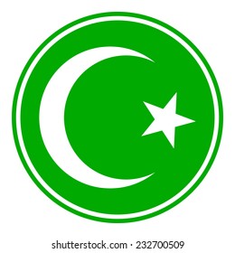 Star and crescent button on white background. Vector illustration. Symbol of Islam.