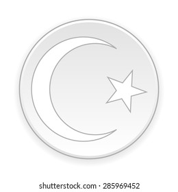 Star and crescent button on white background. Vector illustration. Symbol of Islam.