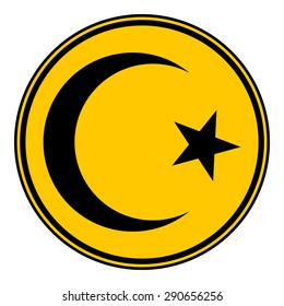 Star and crescent button on white background. Vector illustration. Symbol of Islam.