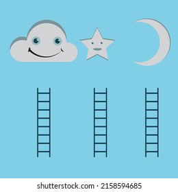 Star, crescent and clouds with professionally ascending stairs to the sky
