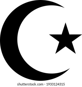 Star And Crescent Colored Black. Symbol Of Islam Icon.