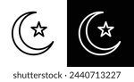 Star and Crescent Emblem Set. Icons of Islamic Nightscape and Religious Symbolism.