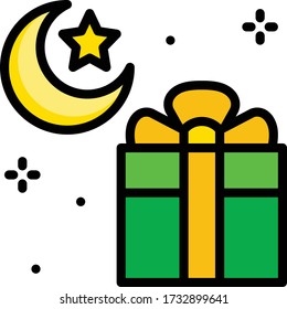 Estrella y media luna con icono giftbox, ilustración vectorial relacionada con festival ramadan