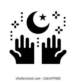 Star and crescent with hand vector illustration, Ramadan related solid style icon