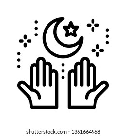 Star and crescent with hand vector illustration, Ramadan related line style icon