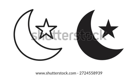 Star and crescent icon in doodle and stroke style.