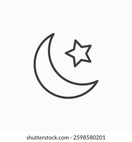 Star and crescent icon isolated on white background