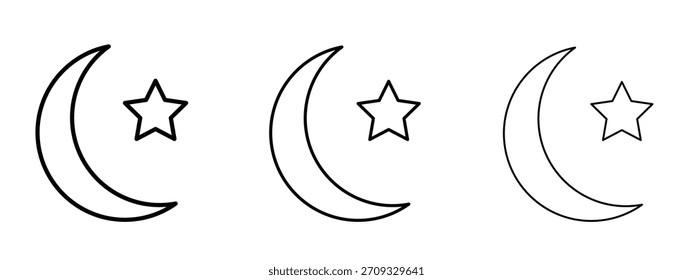 Signo de estilo lineal de icono de estrella y media luna para concepto móvil y Diseño web.