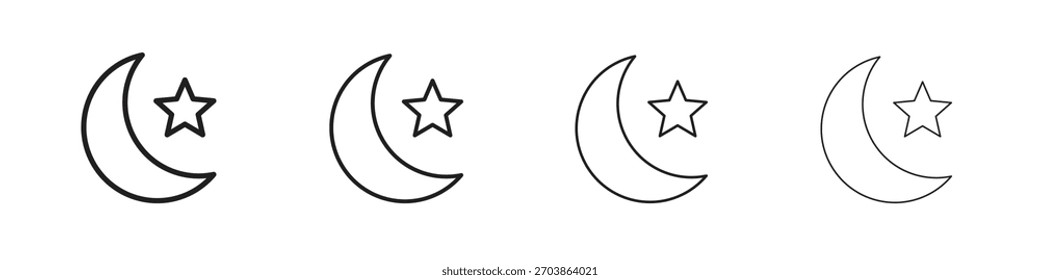 Icono de estrella y media luna Vector lineal en un estilo editable.