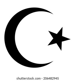 Star And Crescent Icon On White Background. Vector Illustration. Symbol Of Islam.
