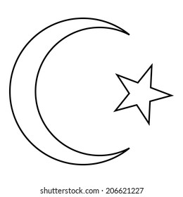 Star and crescent icon on white background. Vector illustration. Symbol of Islam.