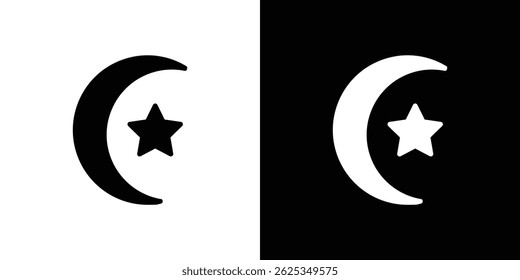 Star and crescent icon simple line vector. Symbol, logo.