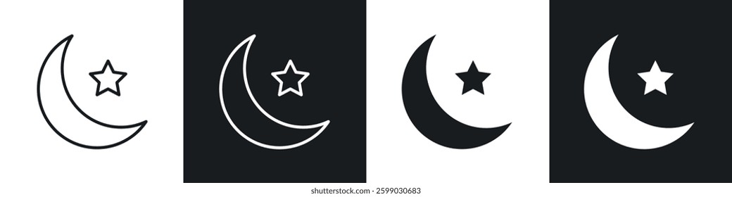 Star and crescent icons in flat and linear vector illustration on white background.
