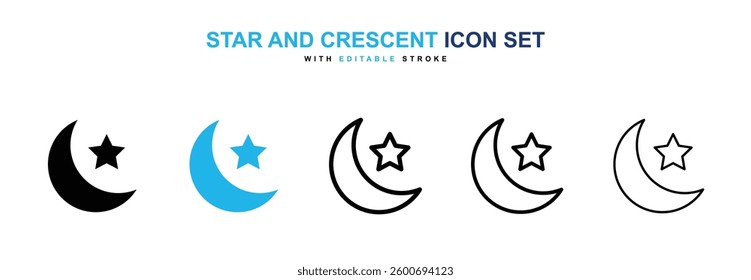 Star and crescent icons graphics set in black and blue colors