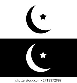 Estrella y media luna ilustrados y coloreados en Vector