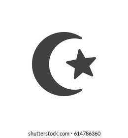 Star and crescent of Islam icon vector, filled flat sign, solid pictogram isolated on white. Symbol, logo illustration. Pixel perfect