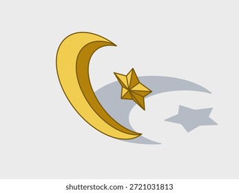 Ilustración vectorial isométrica de la media luna estelar con sombra