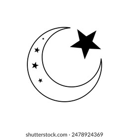 Star and crescent line art isolated background