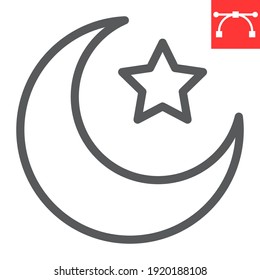 Star and crescent line icon, Happy Ramadan and muslim, islamic crescent vector icon, vector graphics, editable stroke outline sign, eps 10