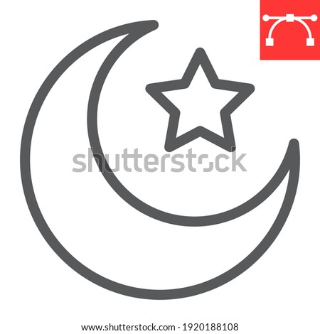 Star and crescent line icon, Happy Ramadan and muslim, islamic crescent vector icon, vector graphics, editable stroke outline sign, eps 10