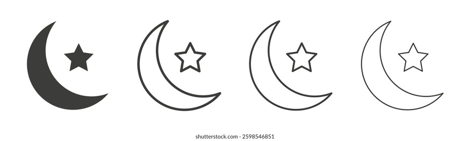 Star and crescent line icon vector illustration set.