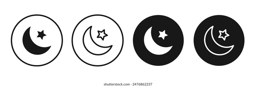 Star and crescent line vector icon set.