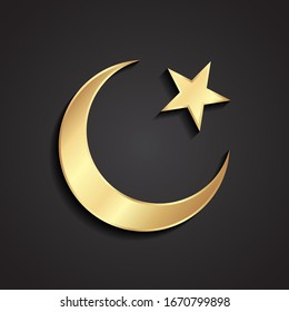 Star And Crescent Moon 3d Golden Islam Religious Symbol