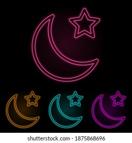 star and crescent moon color neon set. Simple thin line, outline vector of web icons for ui and ux, website or mobile application
