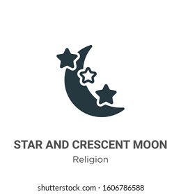 Star and crescent moon glyph icon vector on white background. Flat vector star and crescent moon icon symbol sign from modern religion collection for mobile concept and web apps design.