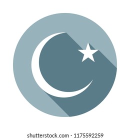 Star and crescent moon icon in Flat long shadow style. One of web collection icon can be used for UI, UX