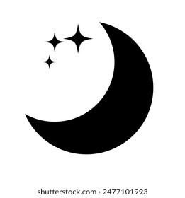 Star and Crescent Moon icon on White Background.