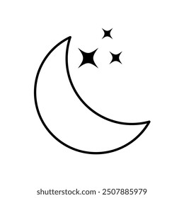 Star and Crescent Moon icon on White Background.