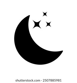 Star and Crescent Moon icon on White Background.