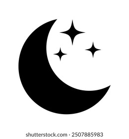 Star and Crescent Moon icon on White Background.