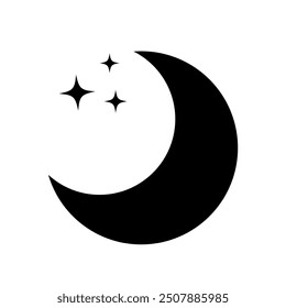 Star and Crescent Moon icon on White Background.