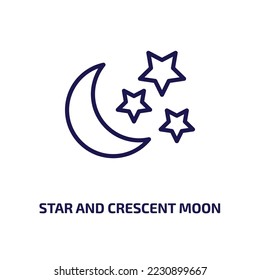 star and crescent moon icon from religion collection. Thin linear star and crescent moon, moon, crescent outline icon isolated on white background. Line vector star and crescent moon sign, symbol for 