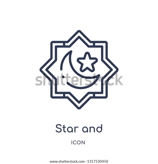 star and crescent moon icon from religion\
outline collection. Thin line star and crescent moon icon isolated\
on white background.