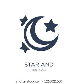 Star and Crescent Moon icon. Trendy flat vector Star and Crescent Moon icon on white background from Religion collection, vector illustration can be use for web and mobile, eps10