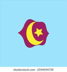 Star and crescent moon symbol vector illustration on blue background