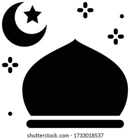 Estrella y media luna con icono de la cúpula de la mezquita, ilustración vectorial del festival ramadan