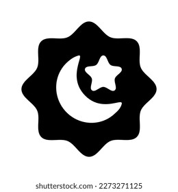 Star and crescent symbol of Islam in trendy black icon for apps and websites.  Vector illustration in trendy style. Editable graphic resources for many purposes.