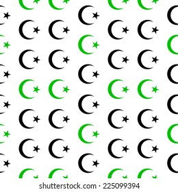 Star and crescent symbol seamless pattern on white background. Vector illustration. Symbol of Islam.