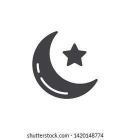 Star and crescent vector icon. filled flat sign for mobile concept and web design. Islamic crescent moon glyph icon. Symbol, logo illustration. Vector graphics
