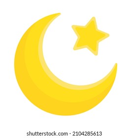 Star and crescent vector illustration. Childrens sleepy illustration. Symbol of night, sleep, and falling asleep. Ramadan related flat style icon. Vector illustration