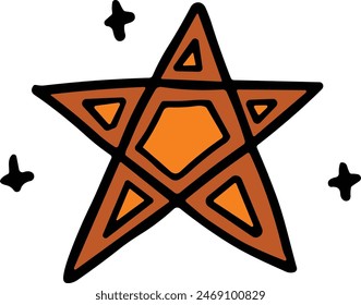 A star with a cross in the middle. The star is drawn in black and white