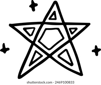A star with a cross in the middle. The star is drawn in black and white