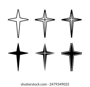 Star cross set, silhouette of religious Christian symbol, icon shape collection. Outline emblem.