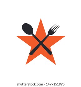 Star with crossed fork and spoon restaurant food logo design