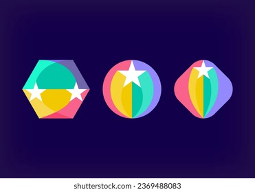 Logo de cruce de estrellas dentro de formas únicas. Transiciones de color únicas. Decoración creativa y plantilla de logotipo de bienvenida. vector.